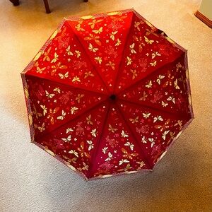 Brighton - Red Pocket Umbrella with Floral Design